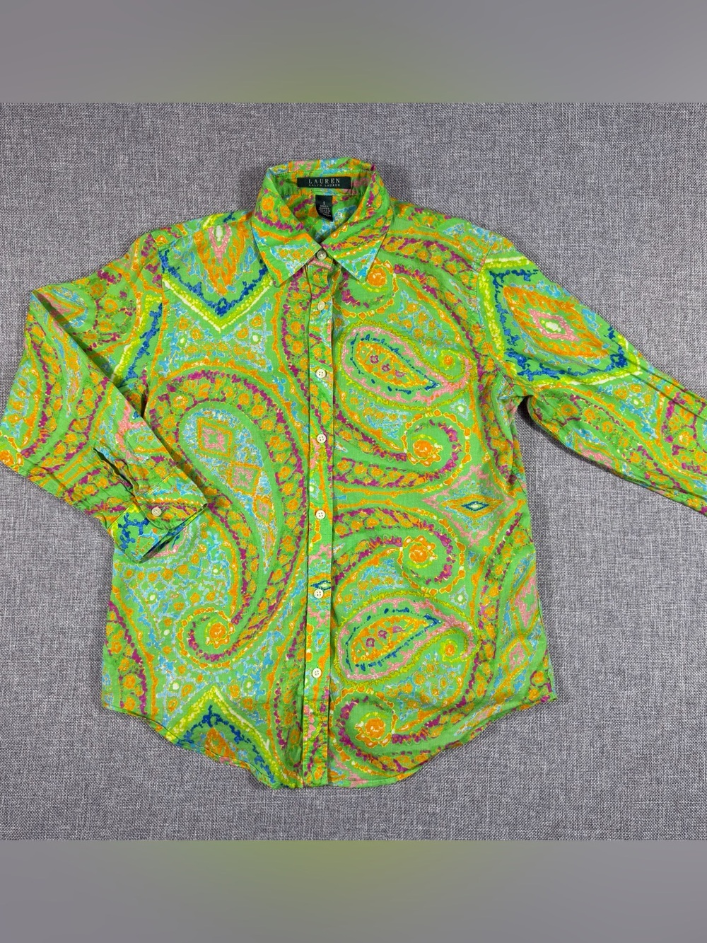 Lauren Ralph Lauren Green Multicolor Paisley Button-Down Shirt